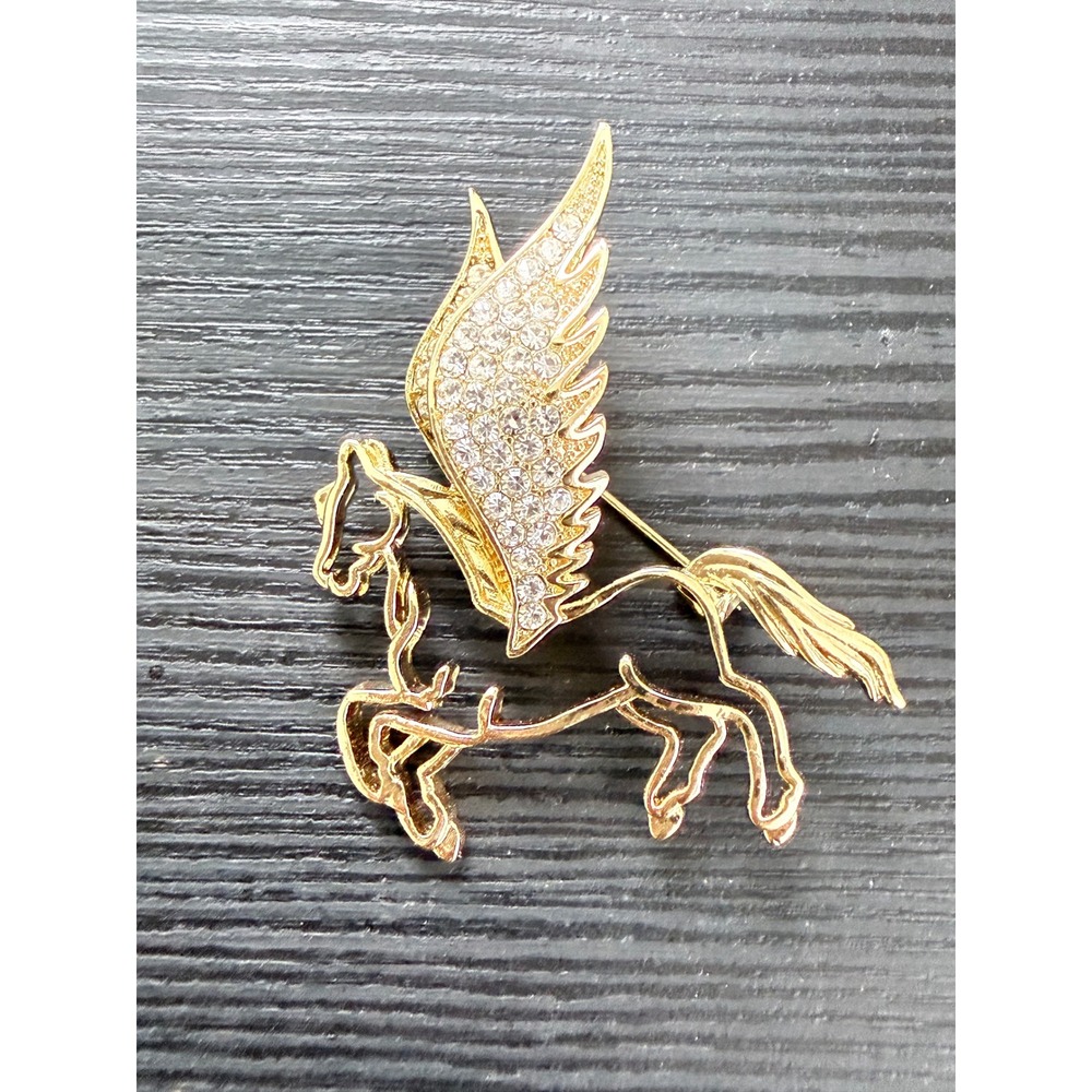 Pegasus Brooch Women OS Gold Rhinestone Winged Horse Mythical Pin